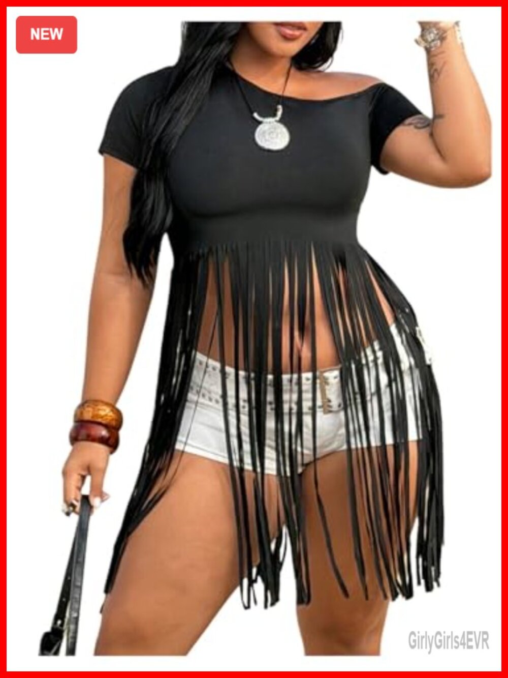 Plus Size Off the Shoulder Fringe Crop Top Short Sleeve Western Concert Outfit